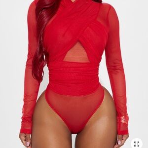 Fashion Nova Red Long Sleeve Bodysuit